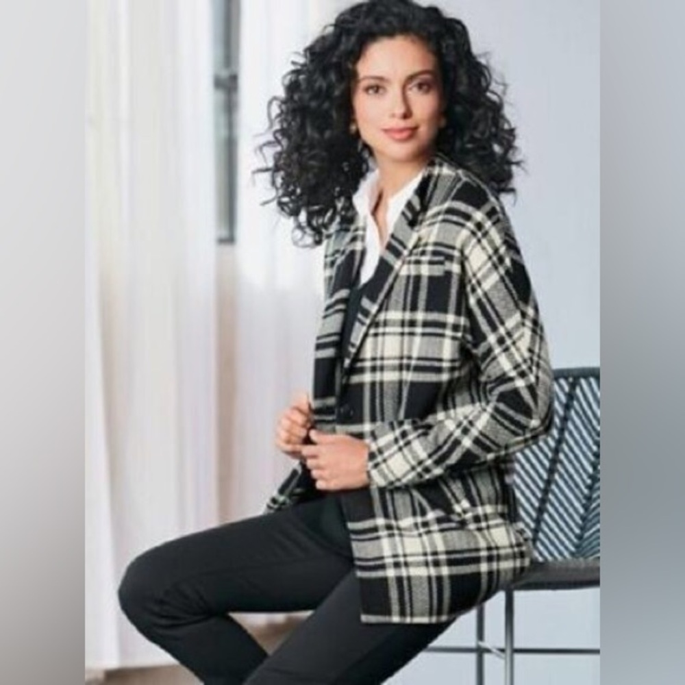 Pendleton Virgin Wool Black and White Tartan Plaid Women Blazer Jacket Size S - Picture 1 of 16